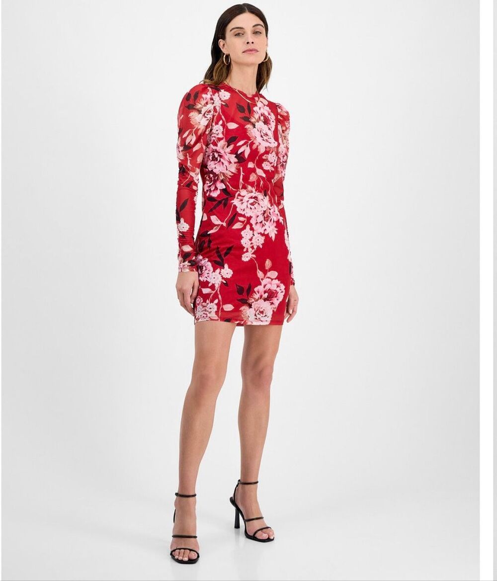 NWT Fourteenth Place Juniors' Floral-Print Long-Sleeve Dress